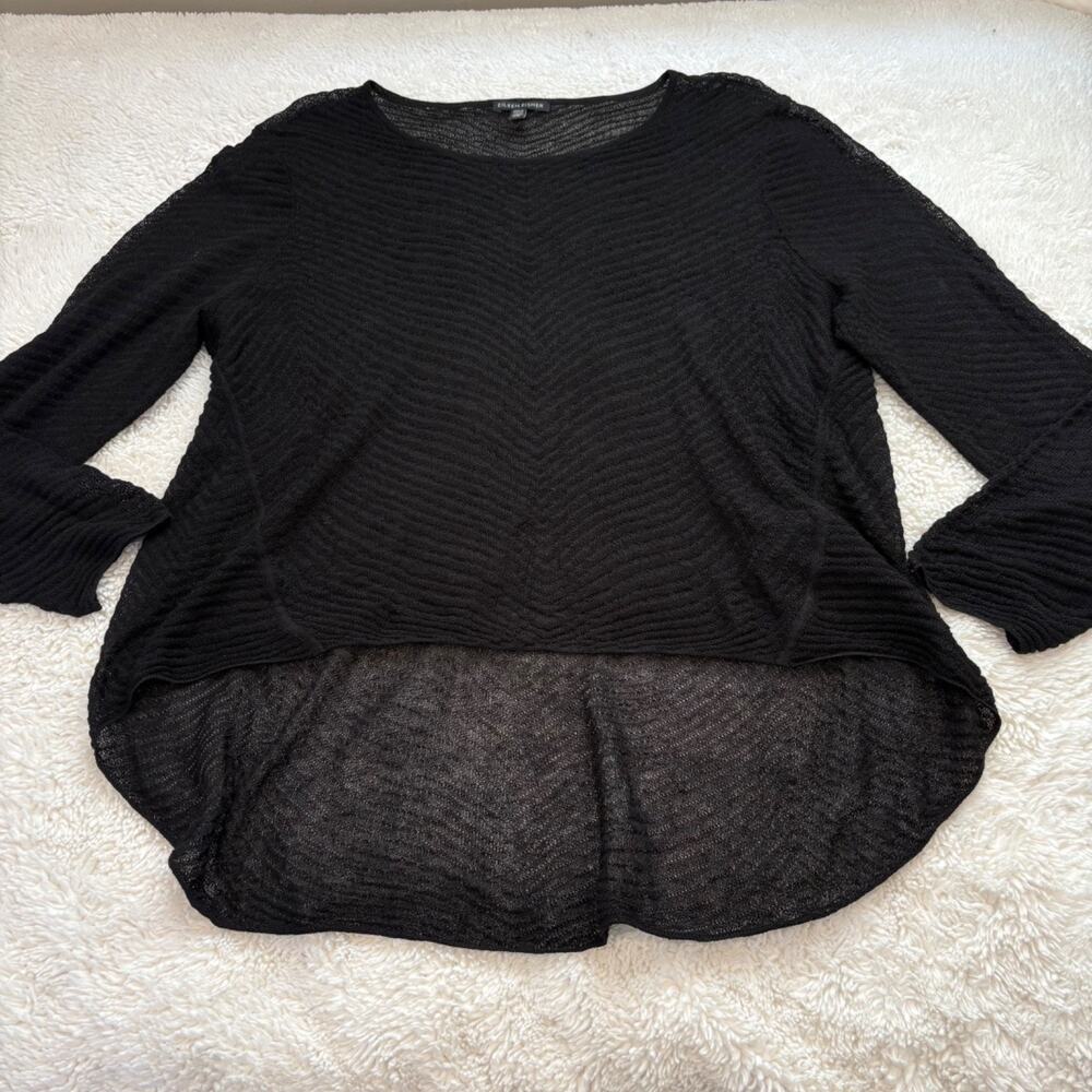 Eileen Fisher Women Hemp Sheer Black Lagenlook Long Sleeve Top L Business Career - Picture 2 of 7